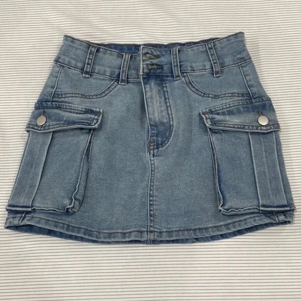 Denim Cargo Mini Skirt